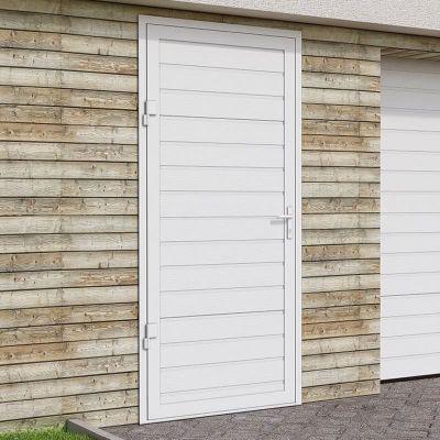 Гаражная боковая дверь Alutech SDN-2 (1000x2050), S-гофр, RAL 9016, левая - Фото 1